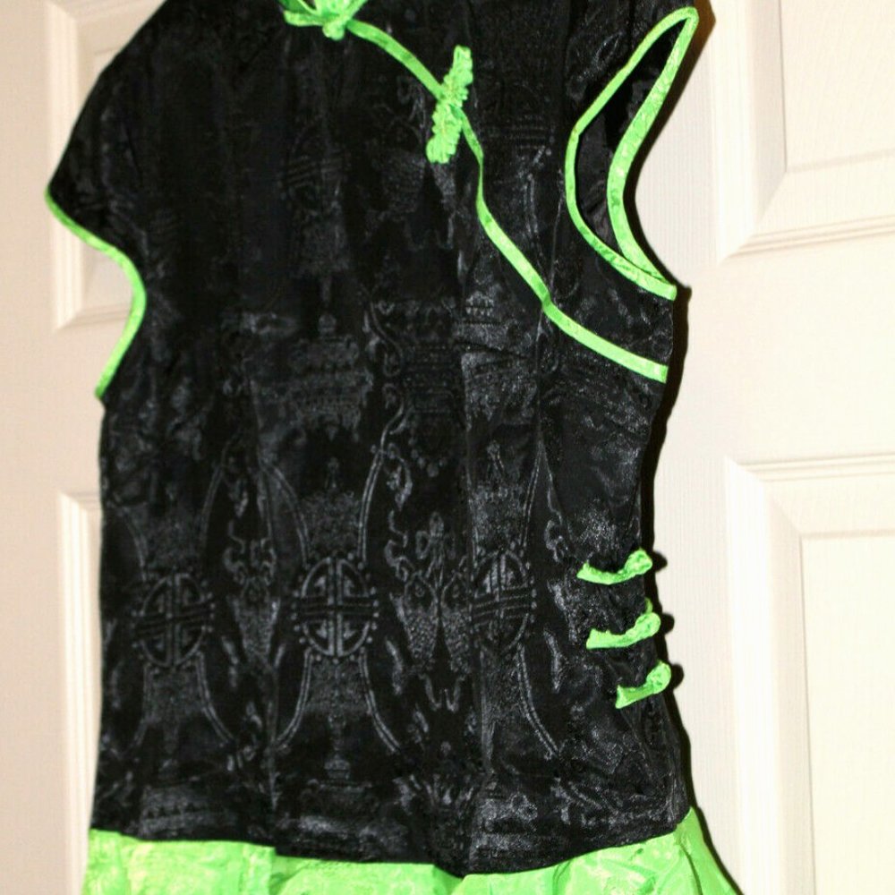 Dragon Silk Hangznau Women's Blouse Green Black 100% Silk Lined Size-XL